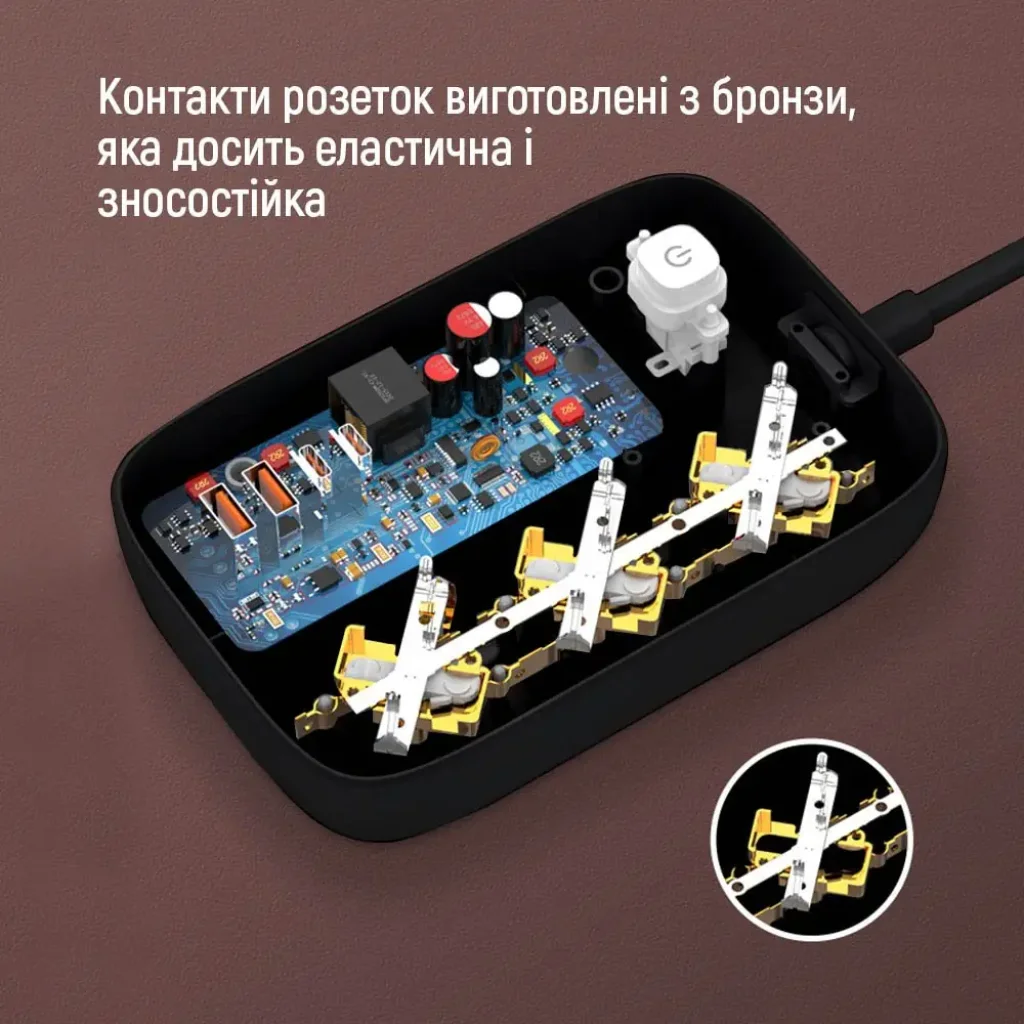 Фильтр питания ColorWay CW-CHE34PDB GaN3 Pro PD 65W (2USB-A + 2 TYPE-C) 3 розетки, 4 USB, 2 м, черный UA