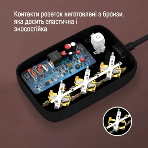 Фильтр питания ColorWay CW-CHE34PDB GaN3 Pro PD 65W (2USB-A + 2 TYPE-C) 3 розетки, 4 USB, 2 м, черный UA