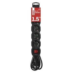 Фильтр питания Emos (PC1521R) с выключателем, 5 розеток, 1.5м, Black UA