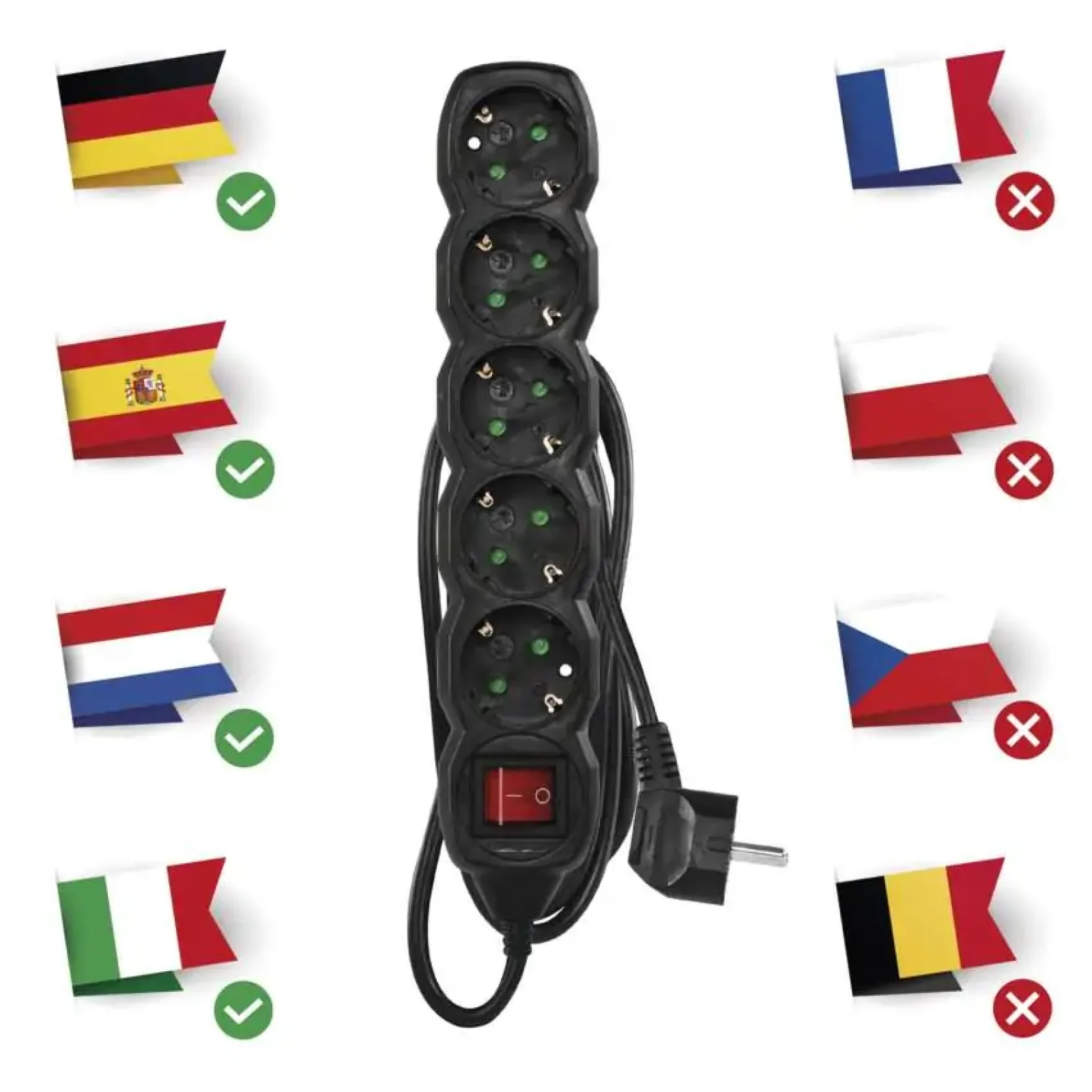 Фильтр питания Emos (PC1521R) с выключателем, 5 розеток, 1.5м, Black UA