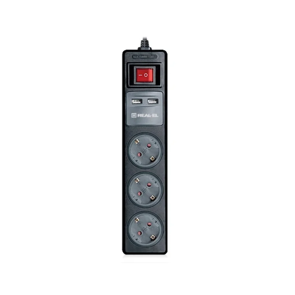 Фильтр питания REAL-EL RS-3 USB CHARGE 1.8m Black, EL122500001 UA
