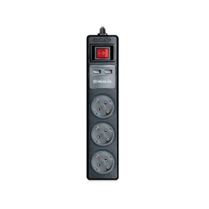 Фільтр живлення REAL-EL RS-3 USB CHARGE 1.8m Black, EL122500001 UA
