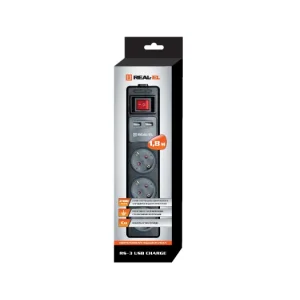 Фильтр питания REAL-EL RS-3 USB CHARGE 1.8m Black, EL122500001 UA