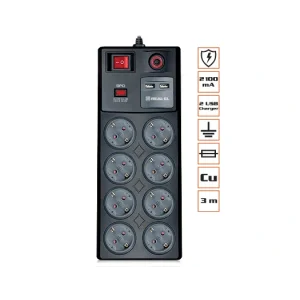Фільтр живлення REAL-EL RS-8F USB CHARGE 3.0m Black, EL122300004 UA