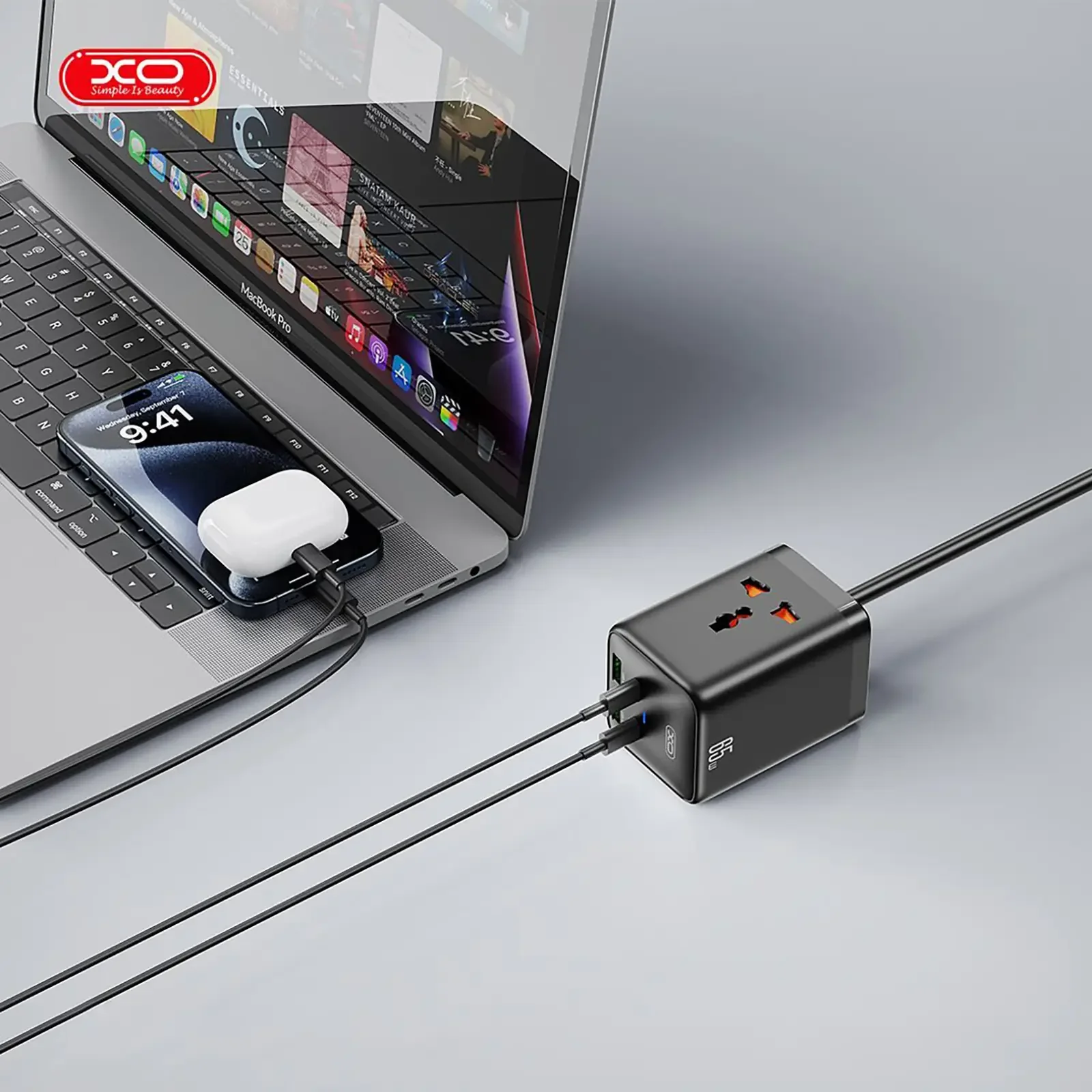 Мережевий фільтр XO (WL24.black) 2 розетки, 2 х USB, 2 x USB-C, 1.5 м, Black UA