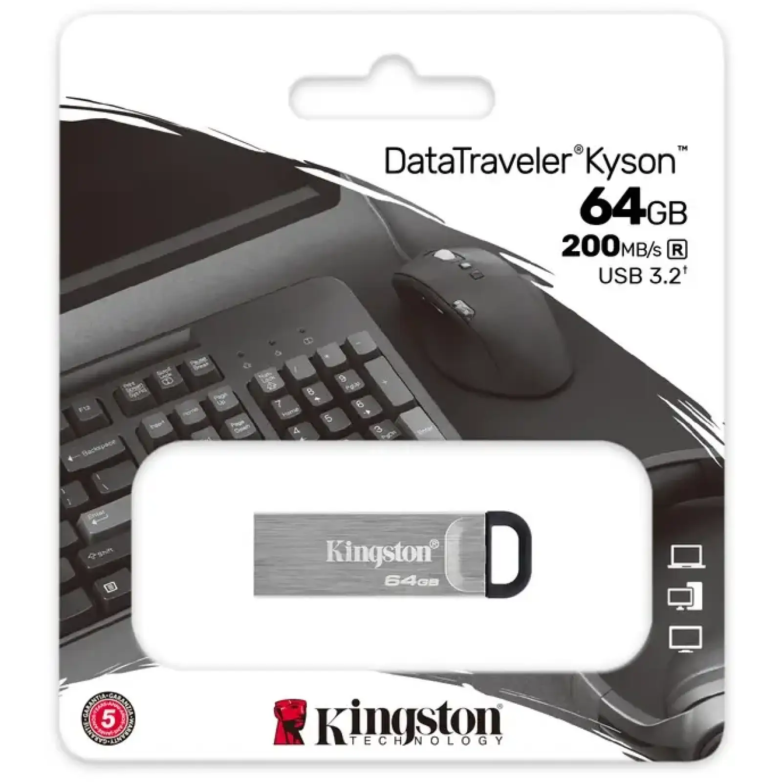 Флеш-накопичувач USB3.2 64GB Kingston DataTraveler Kyson Silver/Black (DTKN/64GB) UA