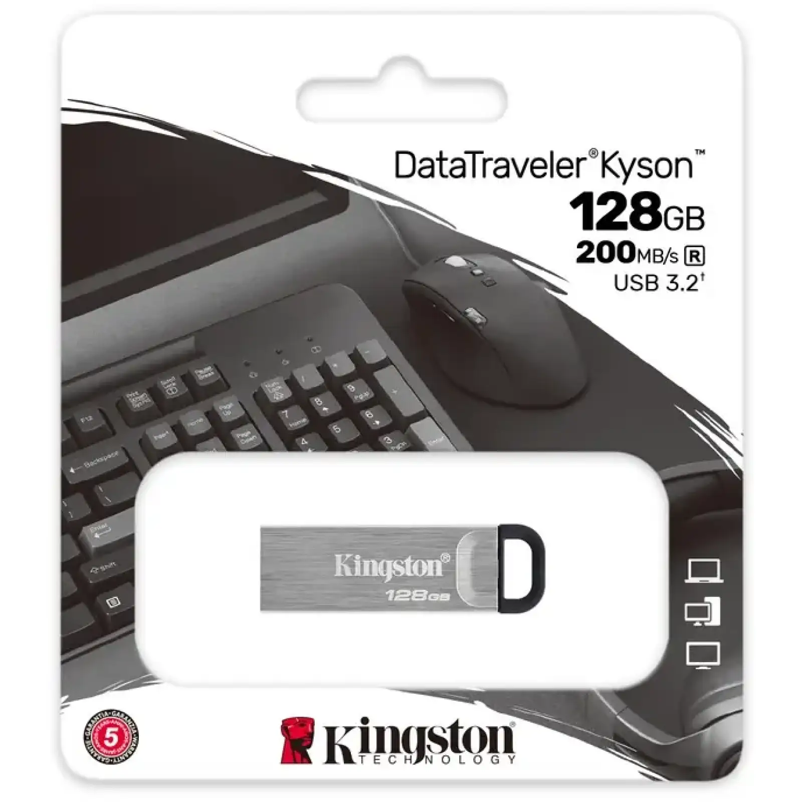 Флеш-накопичувач USB3.2 128GB Kingston DataTraveler Kyson Silver/Black (DTKN/128GB) UA