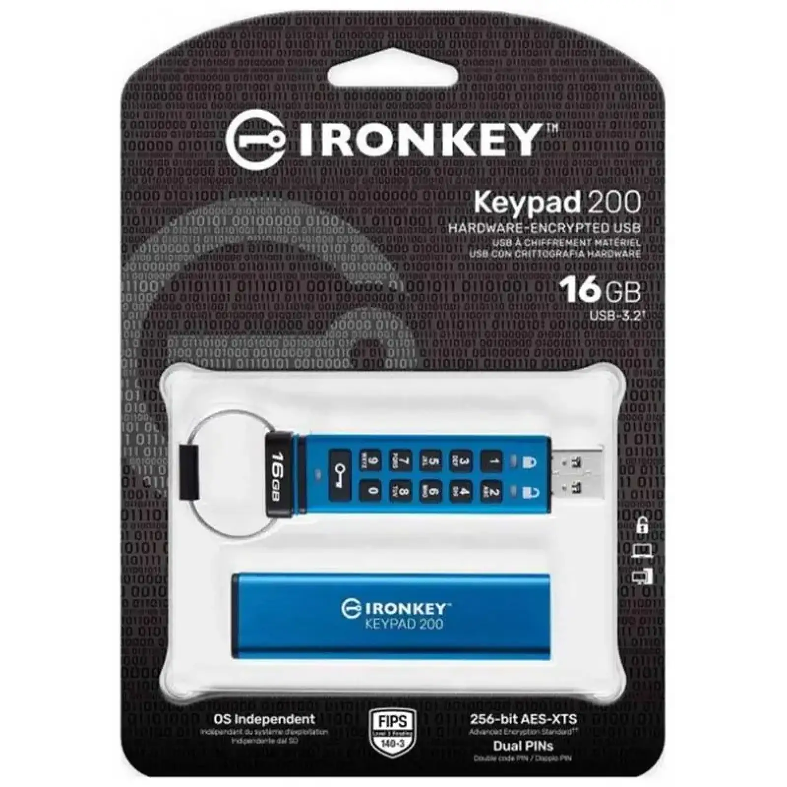 Флеш-накопичувач USB3.2 16GB Kingston IronKey Keypad 200 Type-A Blue (IKKP200/16GB) UA