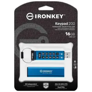Флеш-накопичувач USB3.2 16GB Kingston IronKey Keypad 200 Type-A Blue (IKKP200/16GB) UA