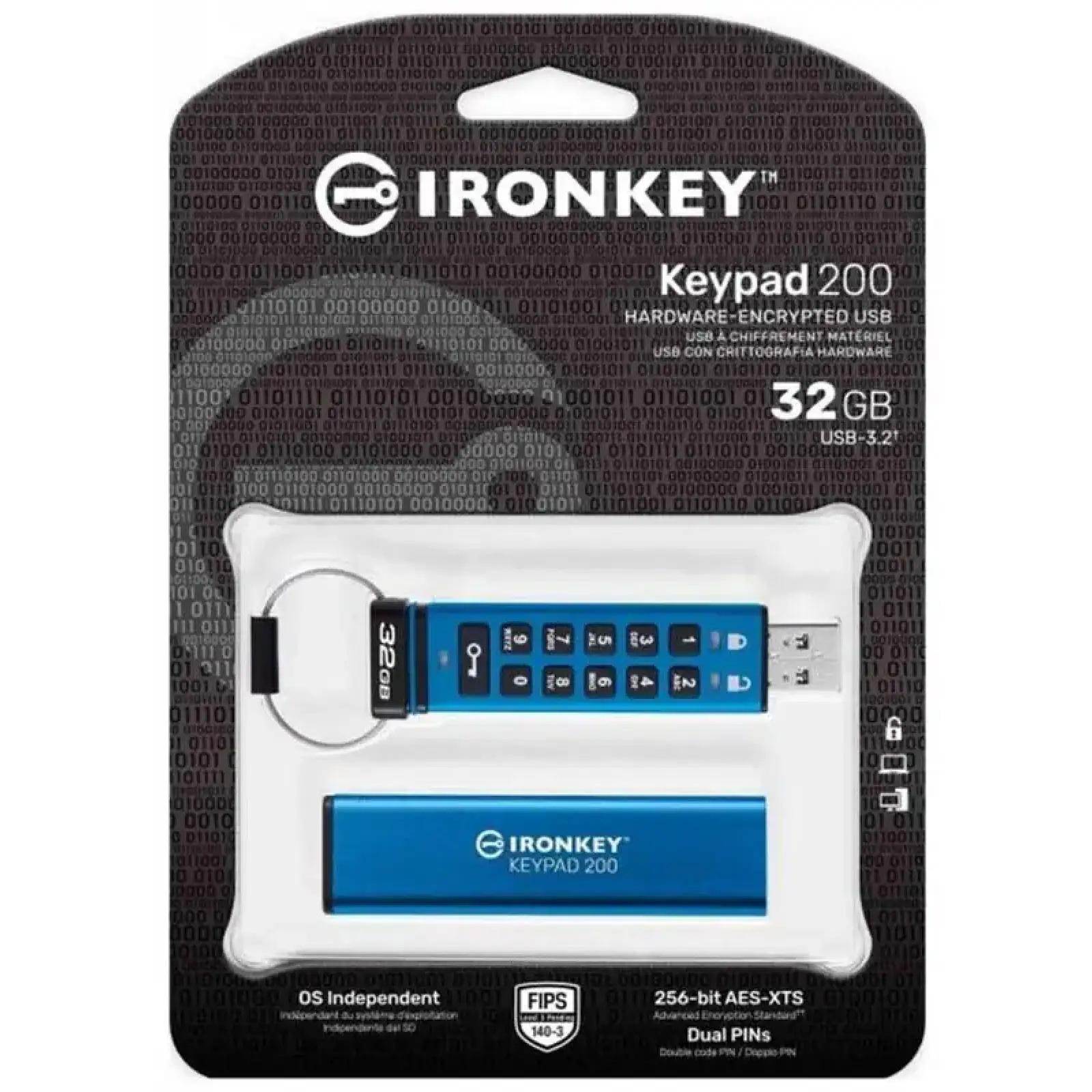Флеш-накопичувач USB3.2 32GB Kingston IronKey Keypad 200 Type-A Blue (IKKP200/32GB) UA