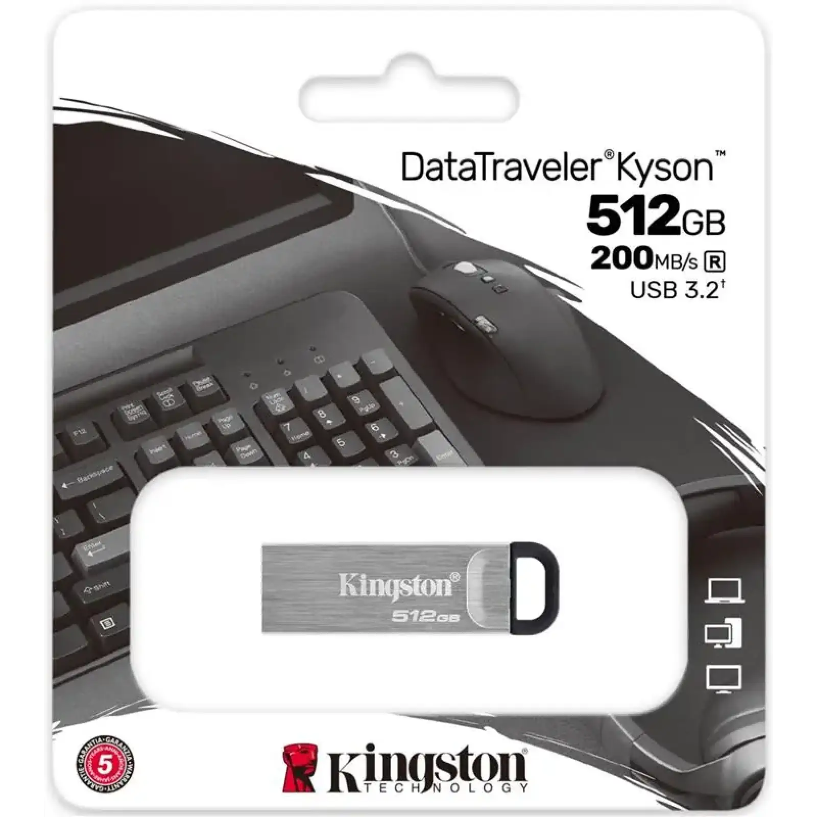 Флеш-накопичувач USB3.2 512GB Kingston DataTraveler Kyson Silver/Black (DTKN/512GB) UA