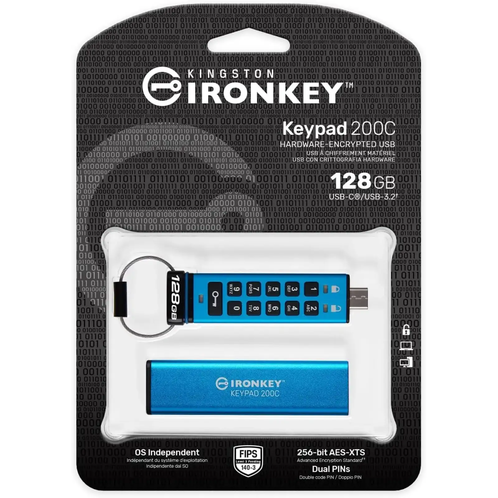 Флеш-накопичувач USB3.2 128GB Kingston IronKey Keypad 200 Type-C Blue (IKKP200C/128GB) UA
