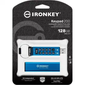 Флеш-накопичувач USB3.2 128GB Kingston IronKey Keypad 200 Type-A Blue (IKKP200/128GB) UA