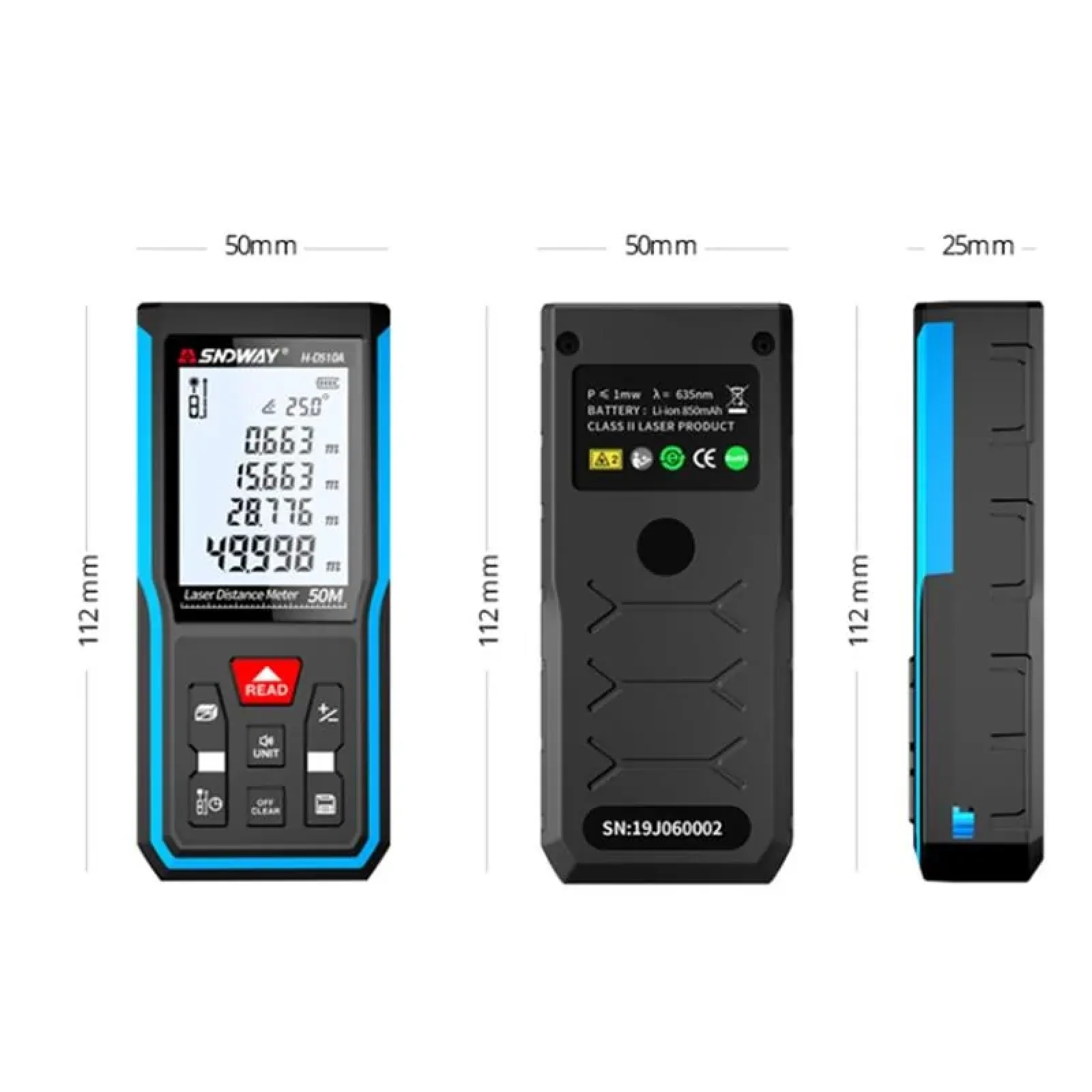 Лазерный дальномер Sndway H-D510A, 50 м UA