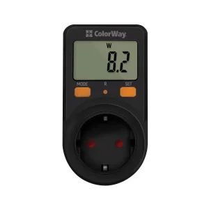 Энергометр цифровой (W/V/A/C/KWh) СolorWay для розетки (16A/3680W) (CW-VM16-01D) UA