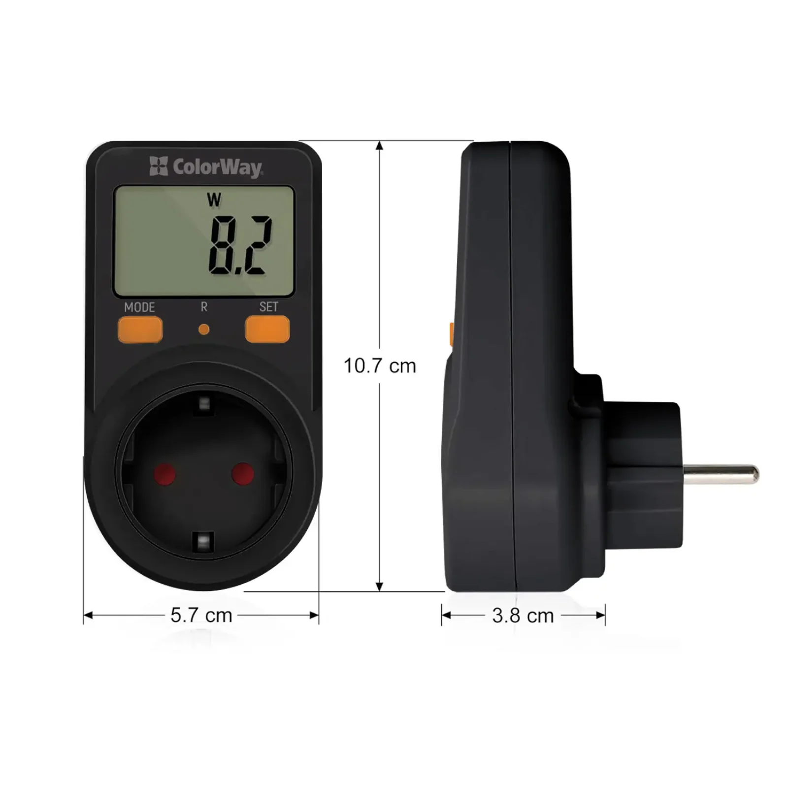 Энергометр цифровой (W/V/A/C/KWh) СolorWay для розетки (16A/3680W) (CW-VM16-01D) UA