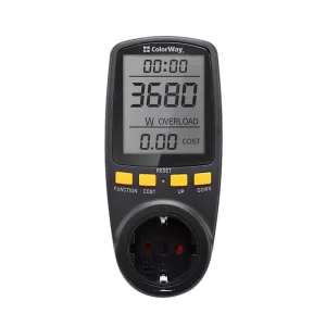 Энергометр цифровой (W/V/A/C/Hz/KWh) СolorWay для розетки (16A/3680W) (CW-VM16-02D) UA