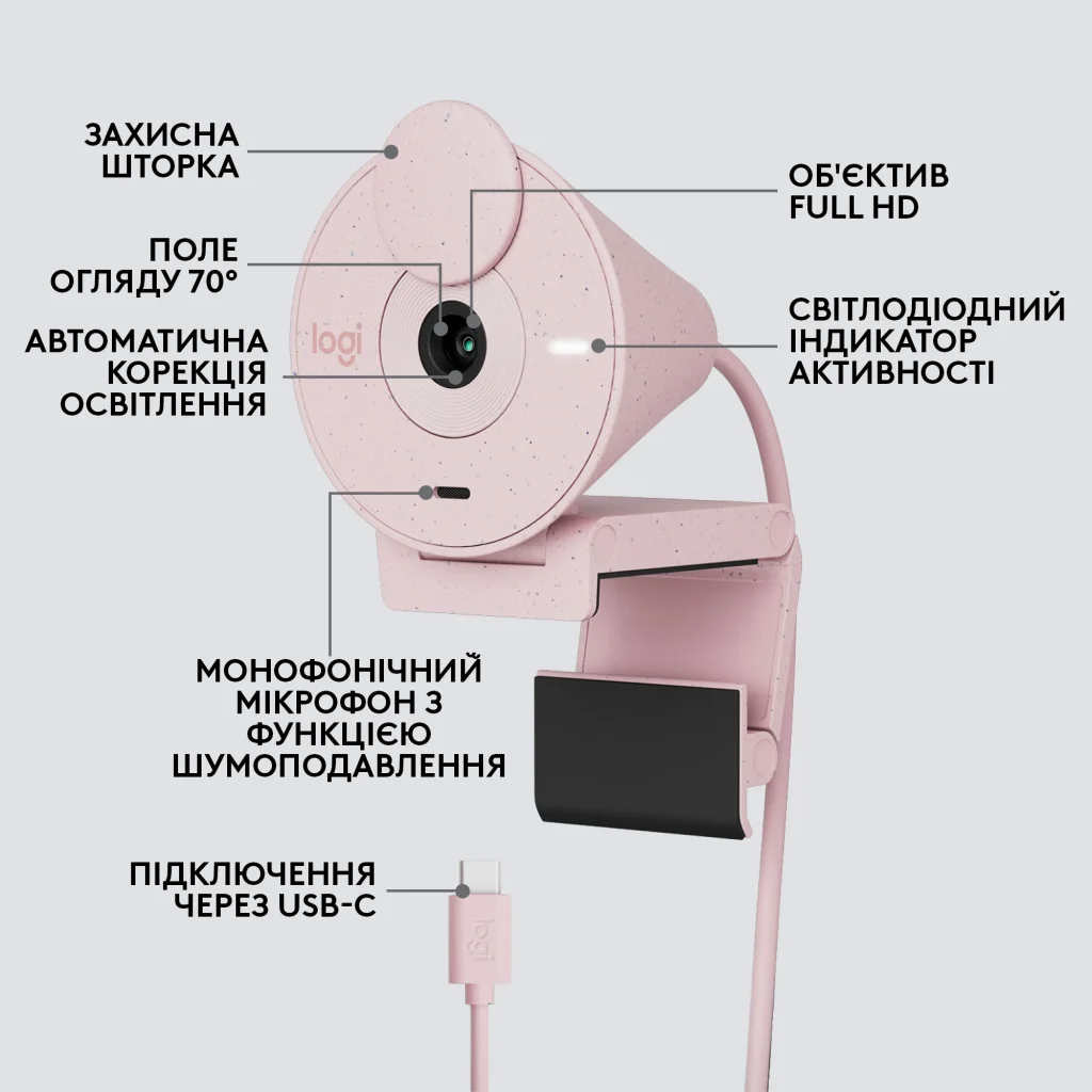 Веб-камера Logitech Brio 300 Rose (960-001448) UA