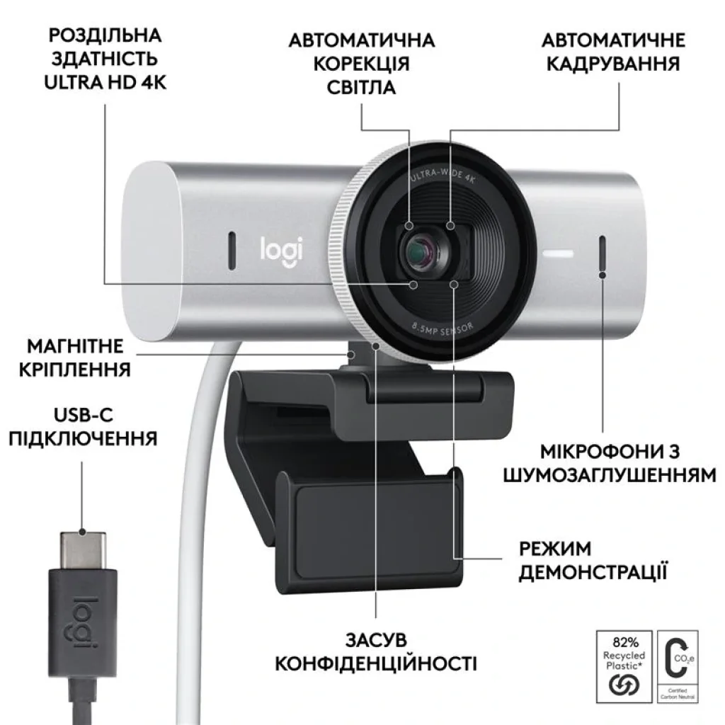 Веб-камера Logitech MX Brio Pale Grey (960-001554) UA