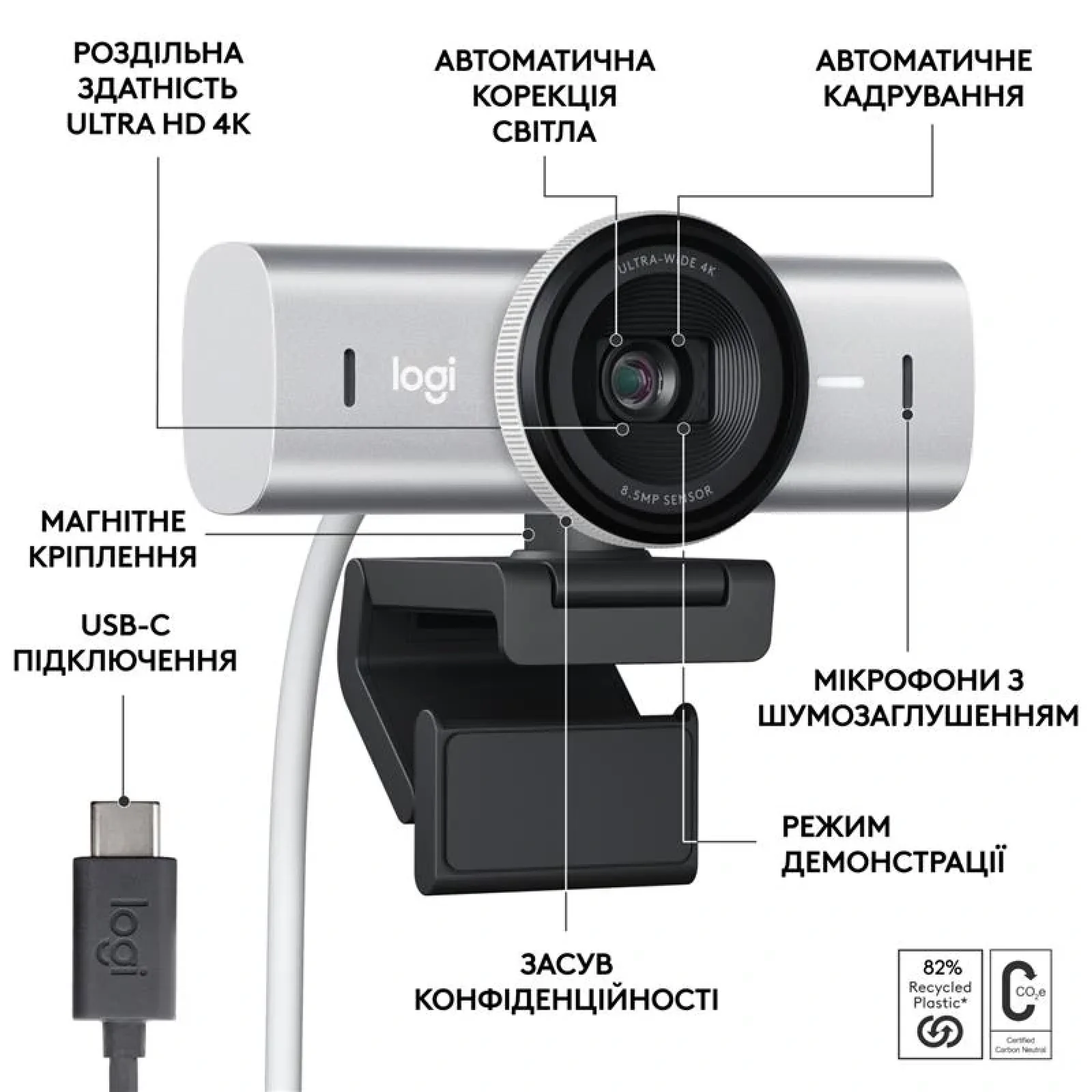 Веб-камера Logitech MX Brio Pale Grey (960-001554) UA