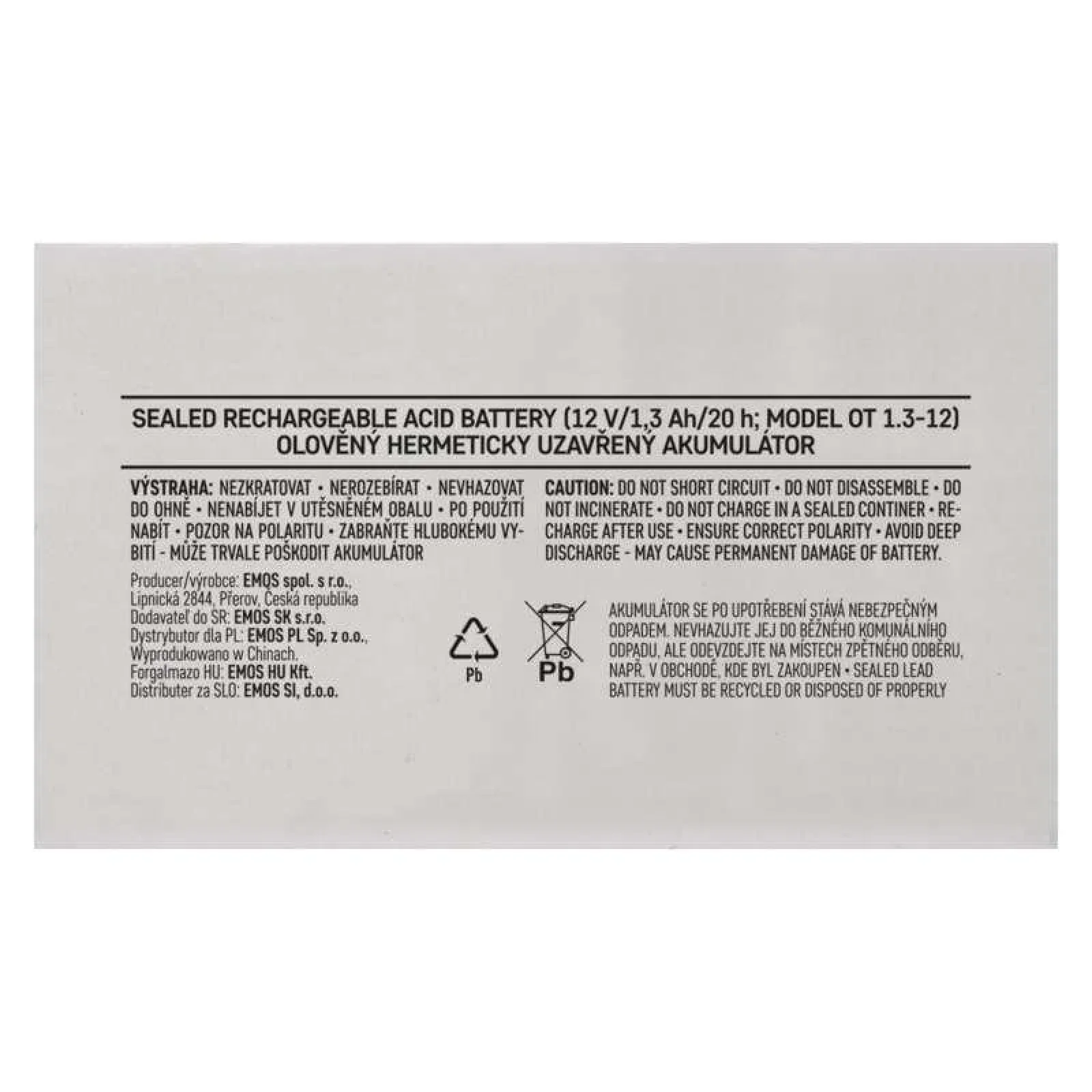 Акумуляторна батарея Emos B9652 (12V 1.3AH FAST.4.7 MM) UA