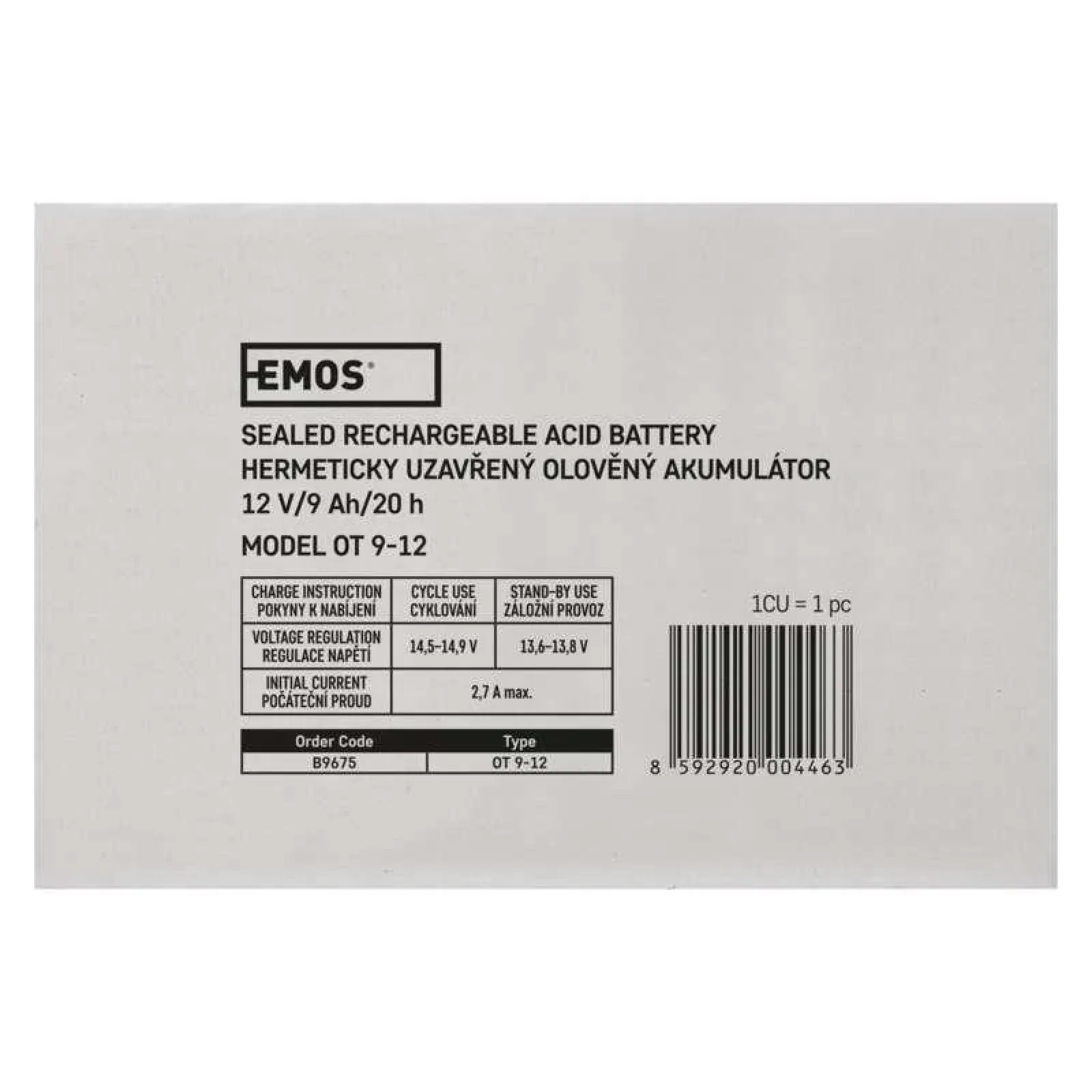Акумуляторна батарея Emos B9675 12V 9AH (FAST.6.3 MM) AGM UA
