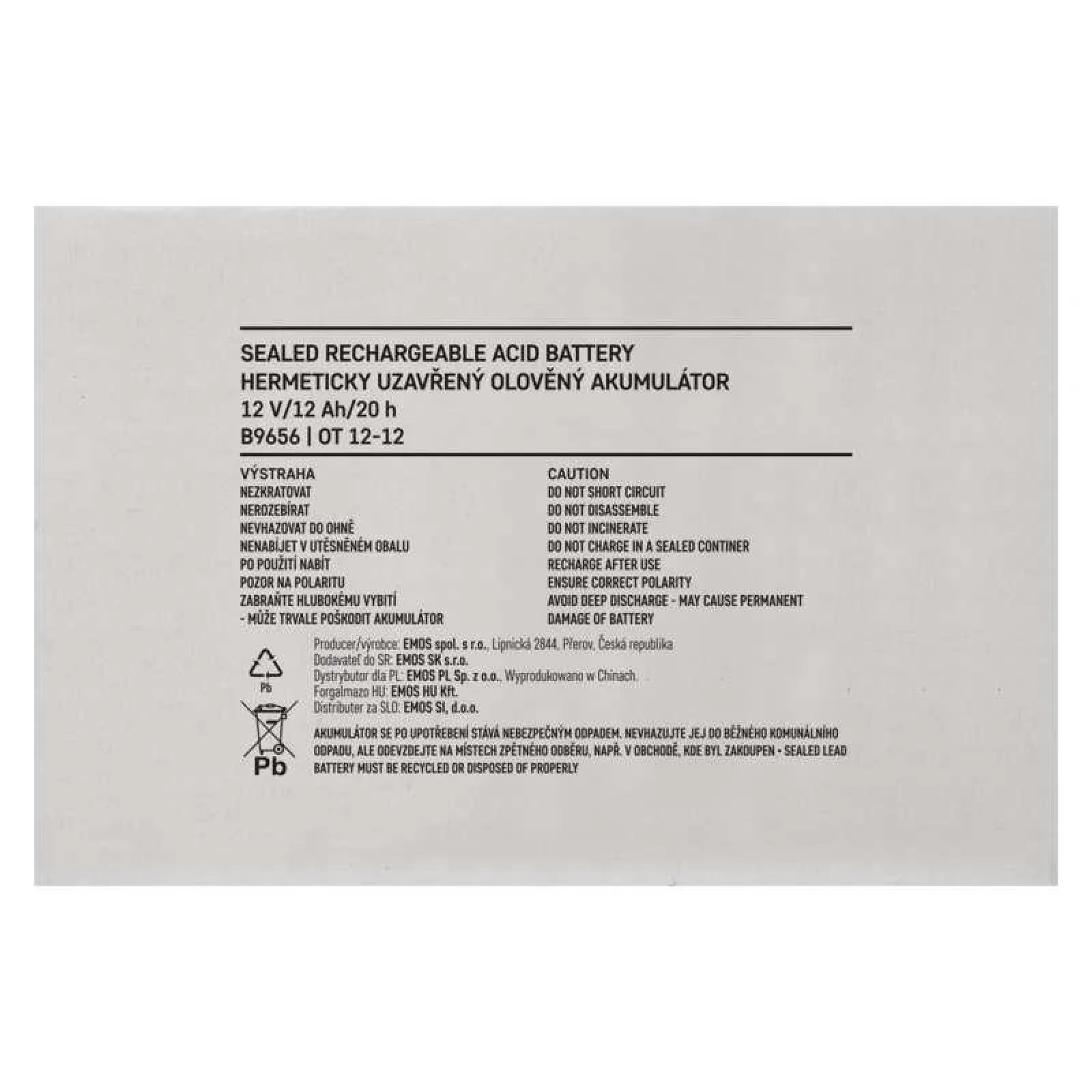 Акумуляторна батарея Emos B9656 (12V 12AH FAST.6.3 MM) UA