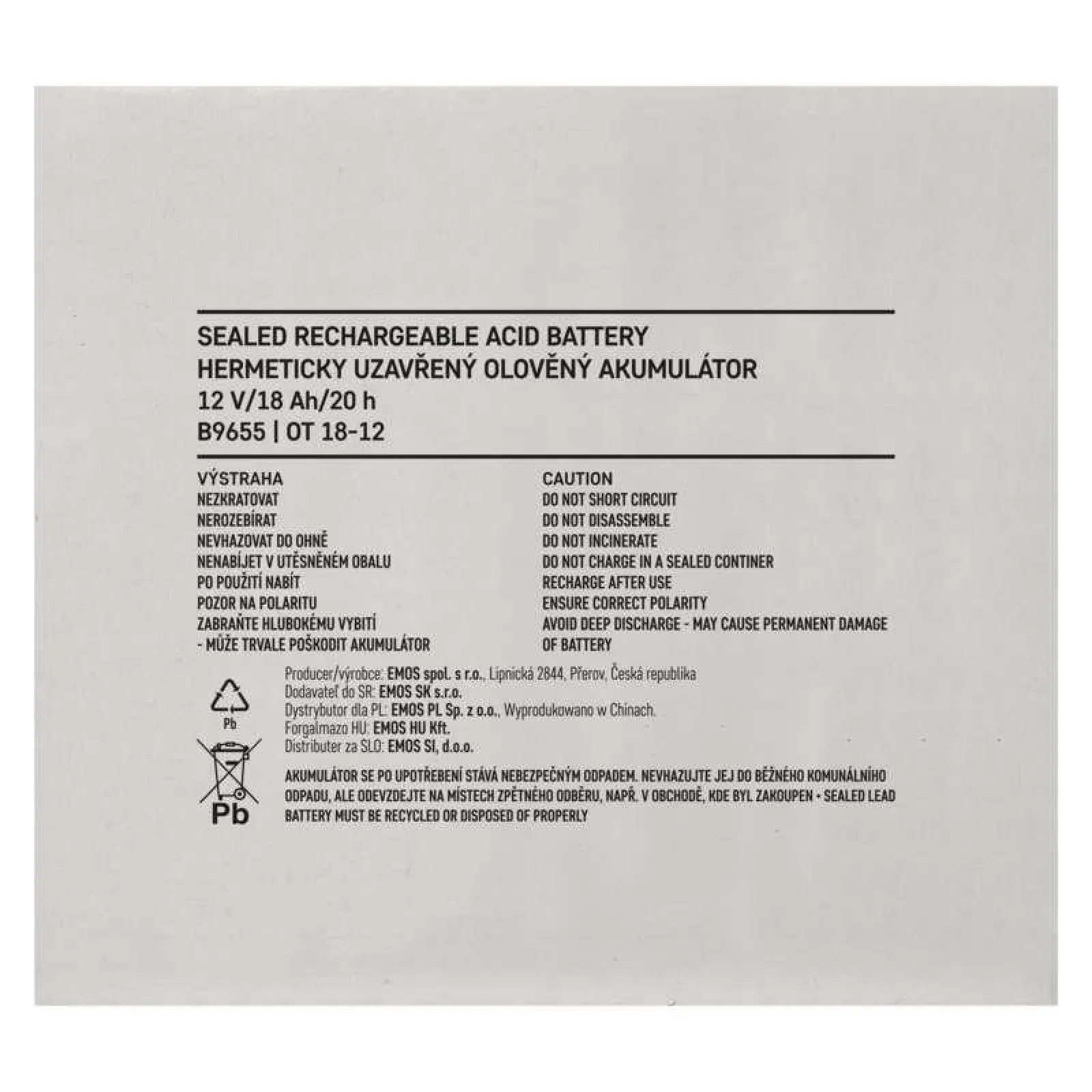 Акумуляторна батарея Emos B9655 (12V 18AH L1) UA