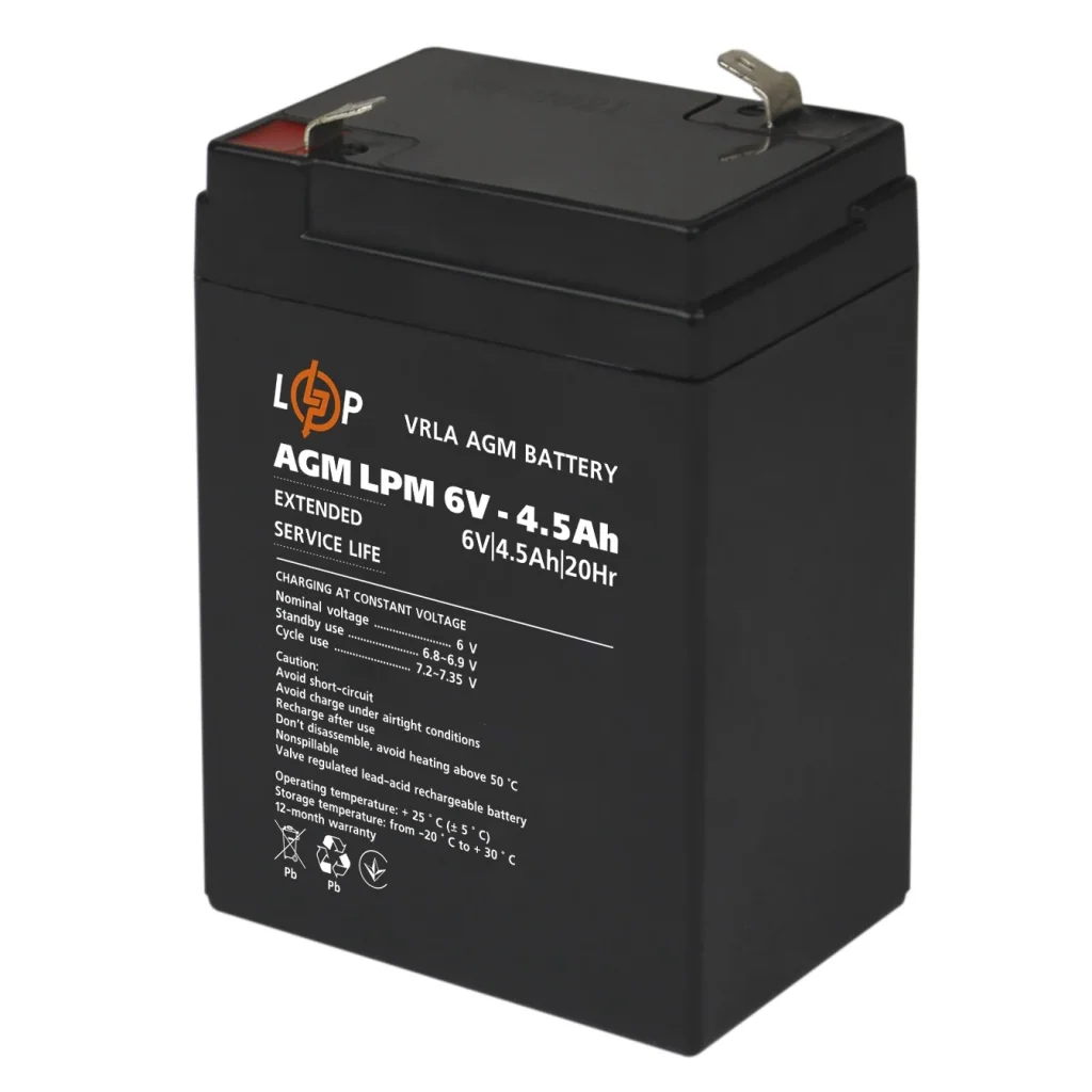 Аккумуляторная батарея LogicPower LPM 6V 4.5AH (LPM 6 - 4.5 AH) AGM, LP3860 UA