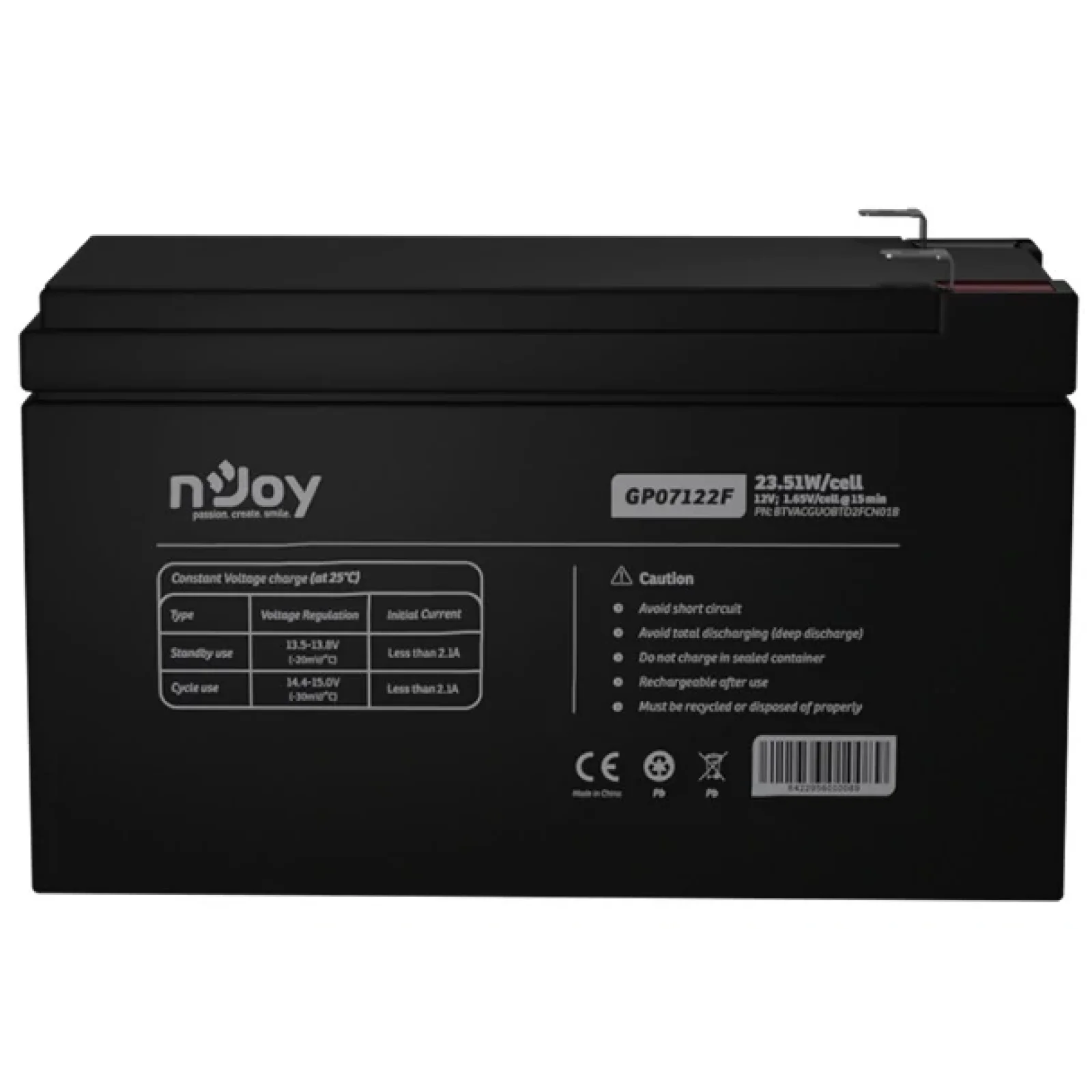 Акумуляторна батарея Njoy GP07122F 12V 7AH (BTVACGUOBTD2FCN01B) AGM UA