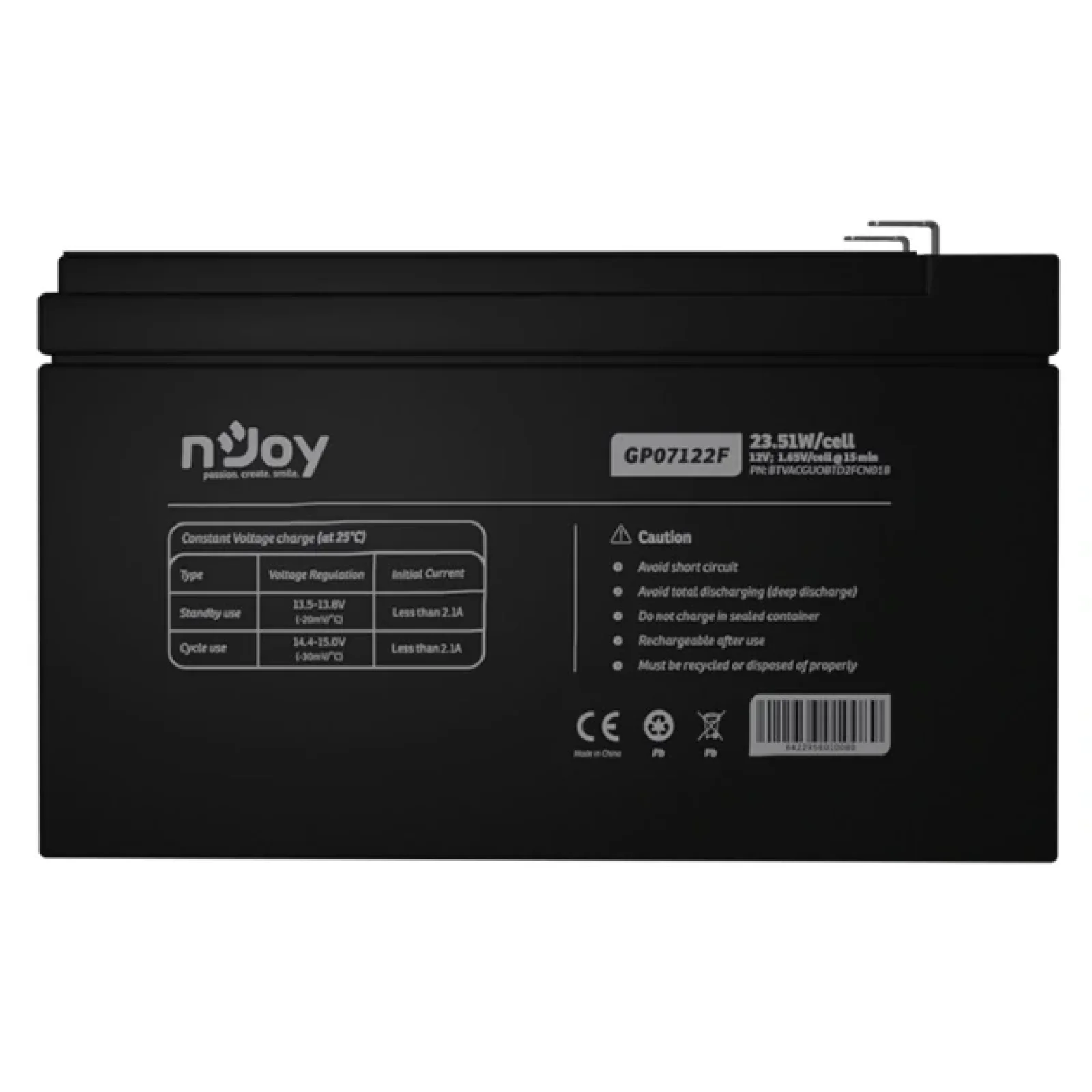 Акумуляторна батарея Njoy GP07122F 12V 7AH (BTVACGUOBTD2FCN01B) AGM UA