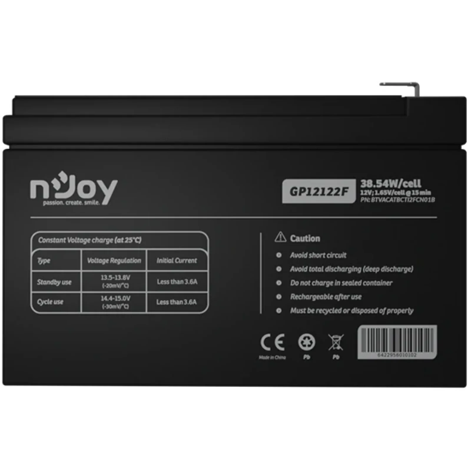 Аккумуляторная батарея Njoy GP12122F 12V 12AH (BTVACATBCTI2FCN01B) AGM UA