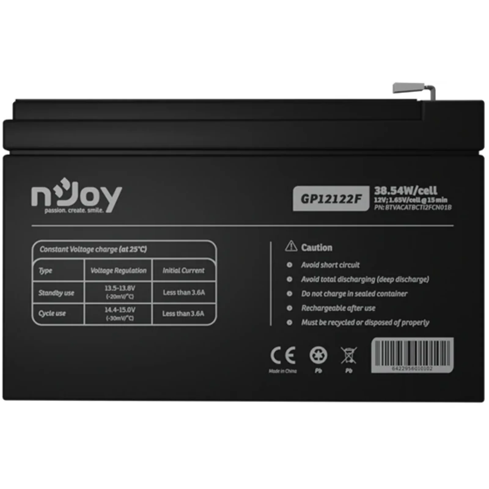 Аккумуляторная батарея Njoy GP12122F 12V 12AH (BTVACATBCTI2FCN01B) AGM UA