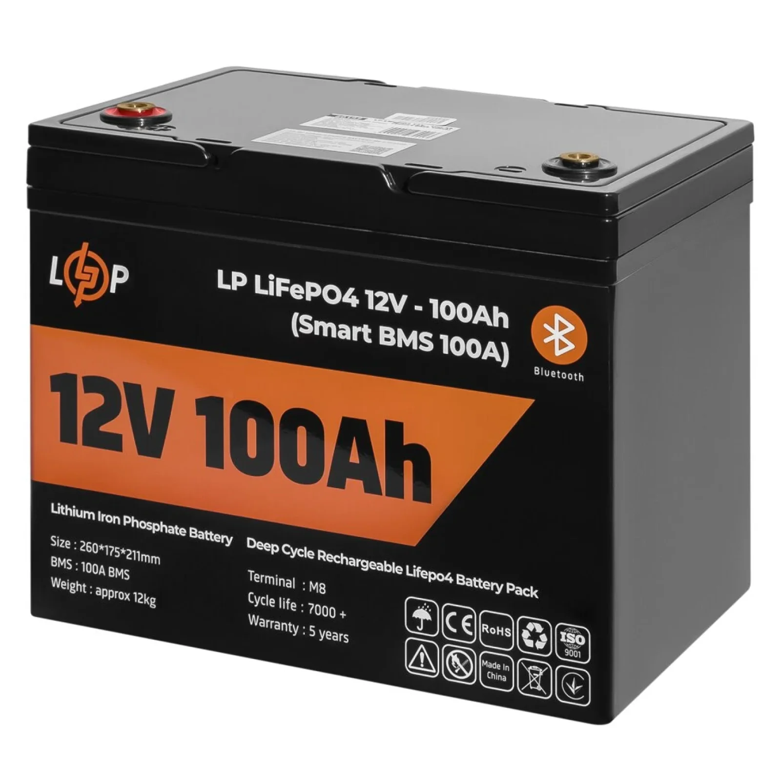 Акумуляторна батарея LogicPower 12V 100 AH (1280Wh) для ДБЖ (Smart BMS 100А) LiFePO4, LP20197 UA