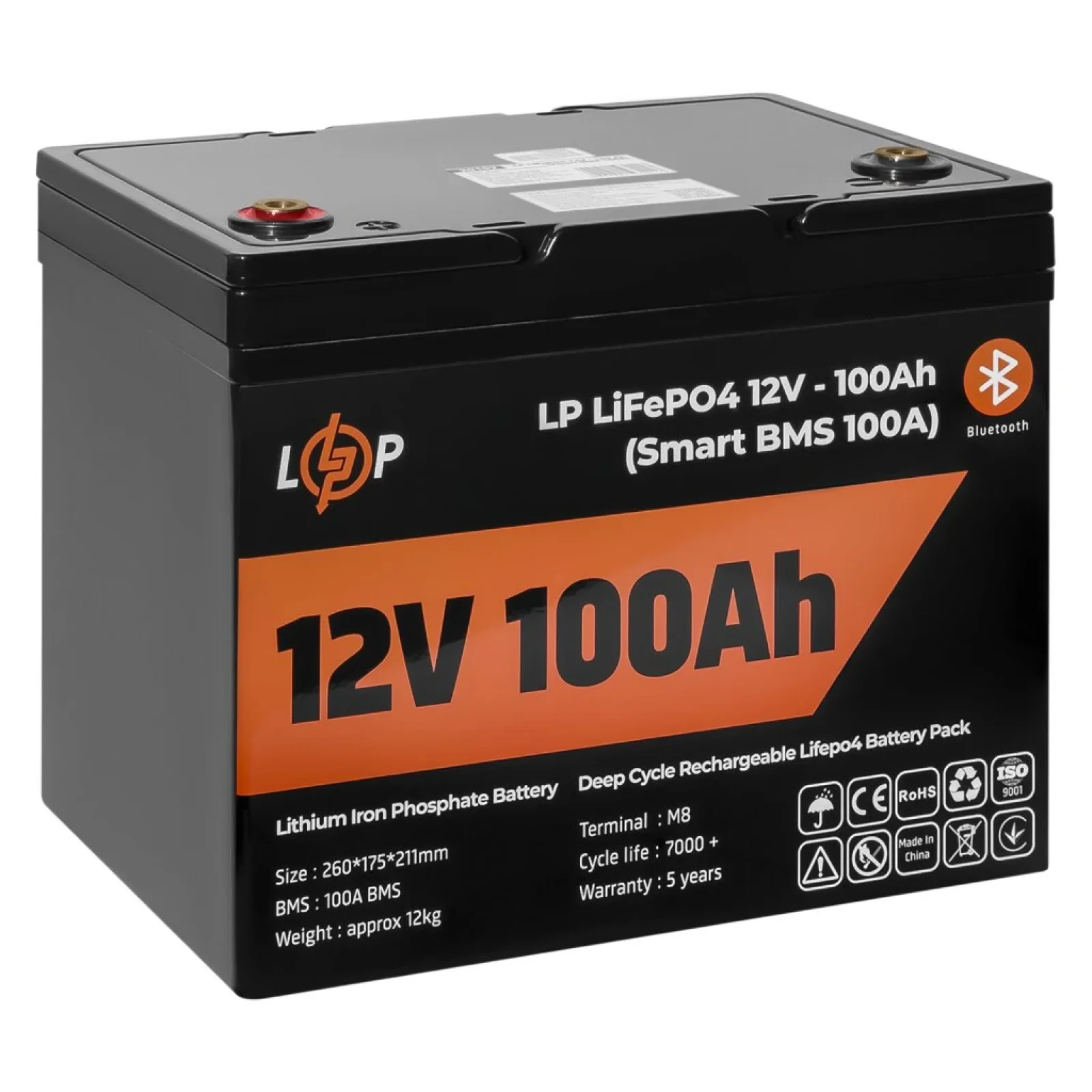 Акумуляторна батарея LogicPower 12V 100 AH (1280Wh) для ДБЖ (Smart BMS 100А) LiFePO4, LP20197 UA