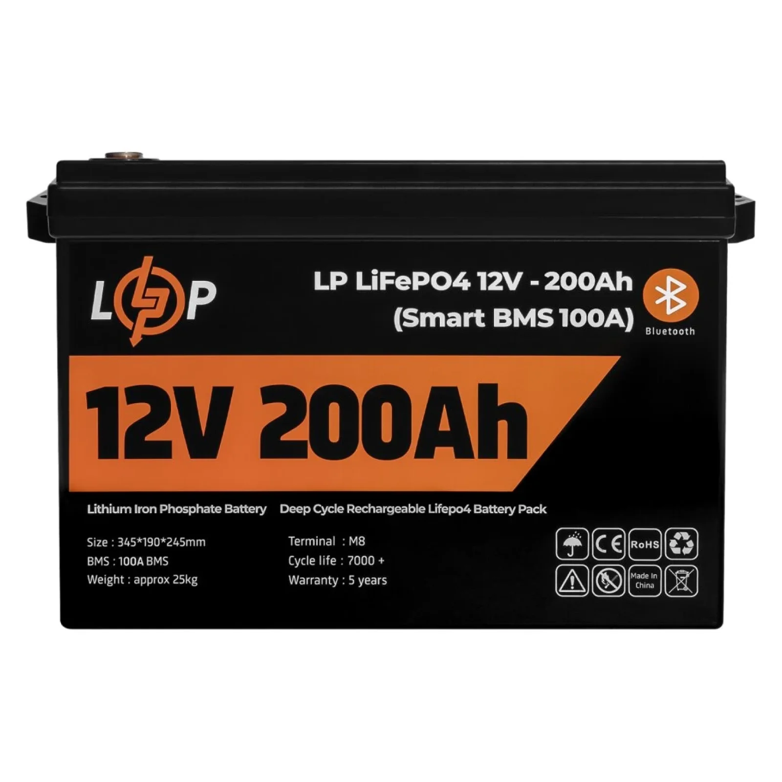 Акумуляторна батарея LogicPower 12V 200 AH (2560Wh) для ДБЖ (Smart BMS 100А) LiFePO4, LP20198 UA