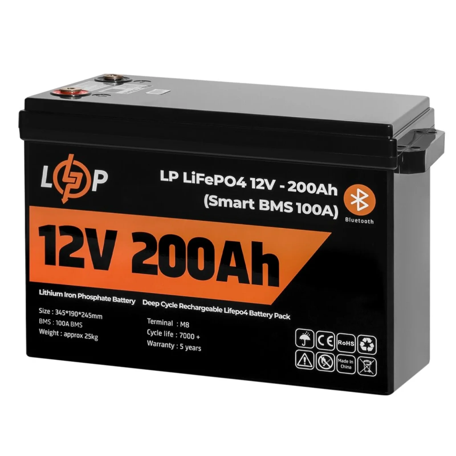 Акумуляторна батарея LogicPower 12V 200 AH (2560Wh) для ДБЖ (Smart BMS 100А) LiFePO4, LP20198 UA