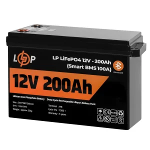 Акумуляторна батарея LogicPower 12V 200 AH (2560Wh) для ДБЖ (Smart BMS 100А) LiFePO4, LP20198 UA