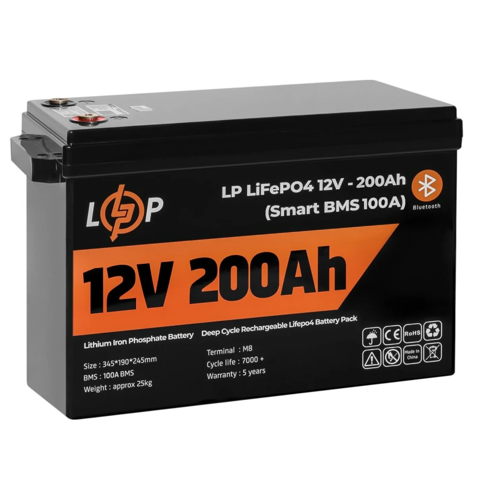 Акумуляторна батарея LogicPower 12V 200 AH (2560Wh) для ДБЖ (Smart BMS 100А) LiFePO4, LP20198 UA
