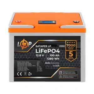 Акумуляторна батарея LogicPower 12V 100 AH (1280Wh) для ДБЖ с LCD (BMS 80A/40А) LiFePO4, LP21990 UA
