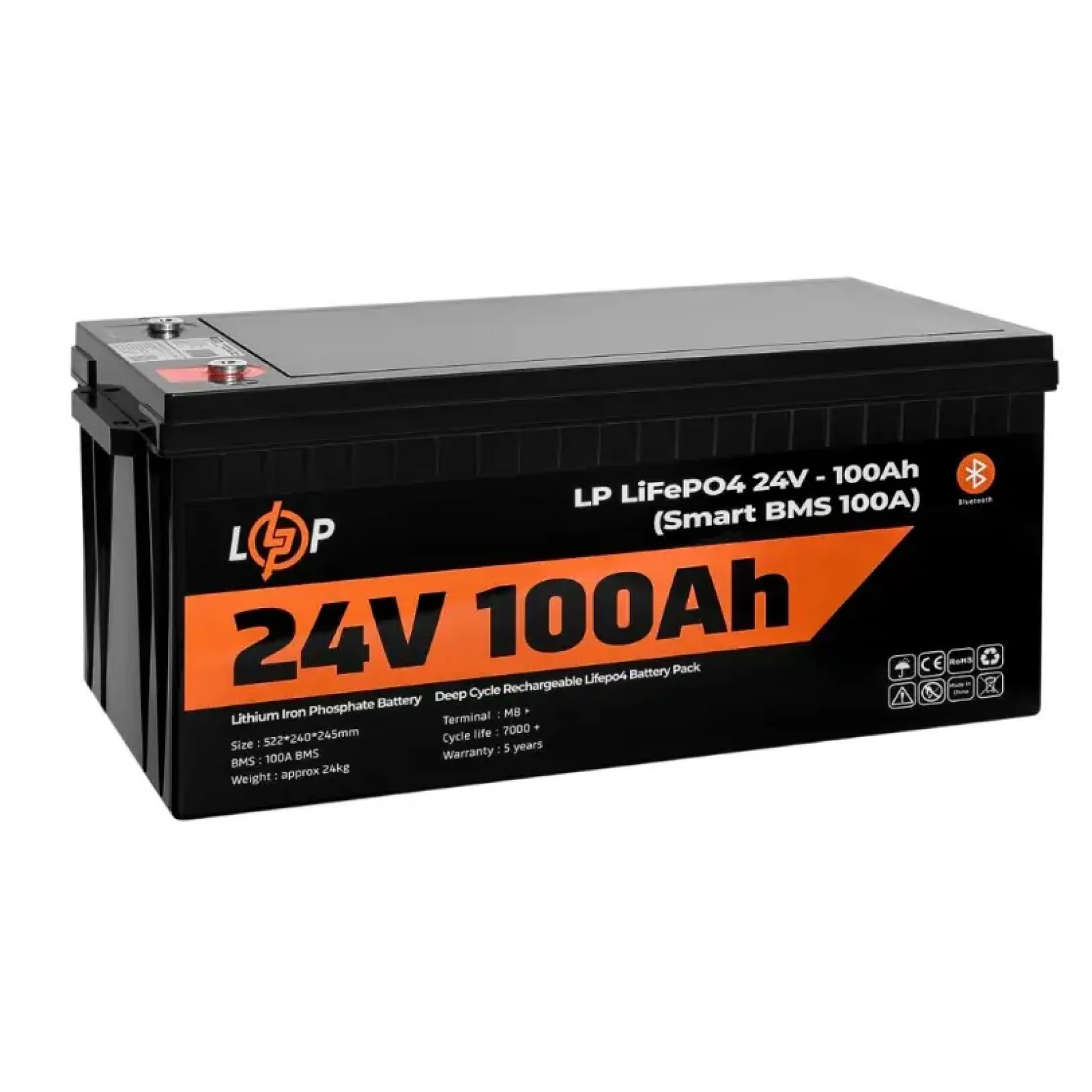 Акумуляторна батарея LogicPower 24V 100 AH (2560Wh) Smart BT для ДБЖ (BMS 100A/50А) LiFePO4 UA