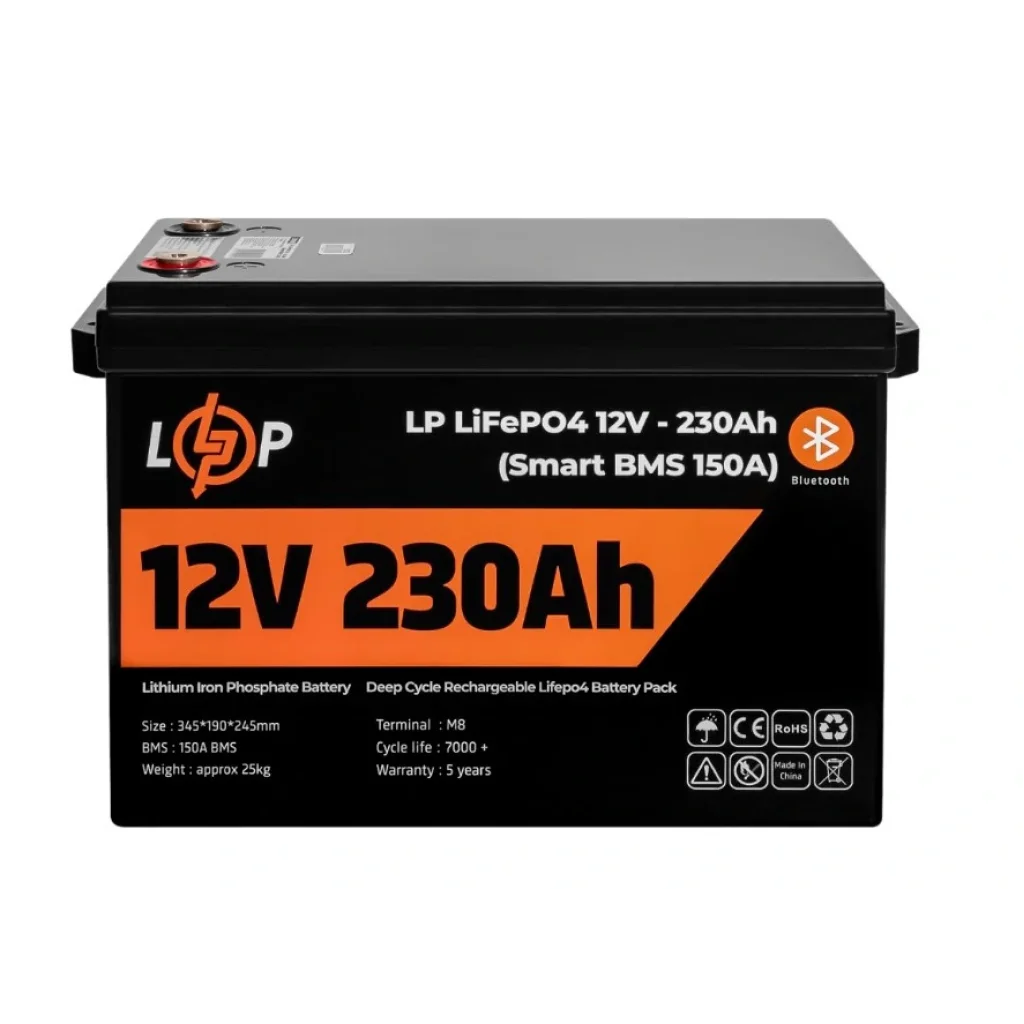 Акумуляторна батарея LogicPower 12V 230 AH (2944Wh) Smart BT для ДБЖ (BMS 150A/75А) LiFePO4, LP20199 UA