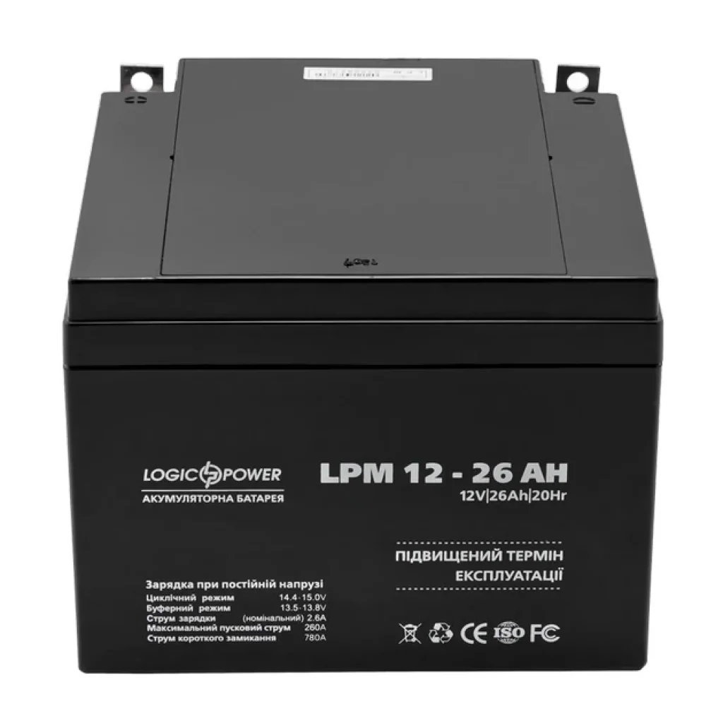 Акумуляторна батарея LogicPower LPM 12V 26AH (LPM 12 - 26 AH) AGM, LP4134 UA