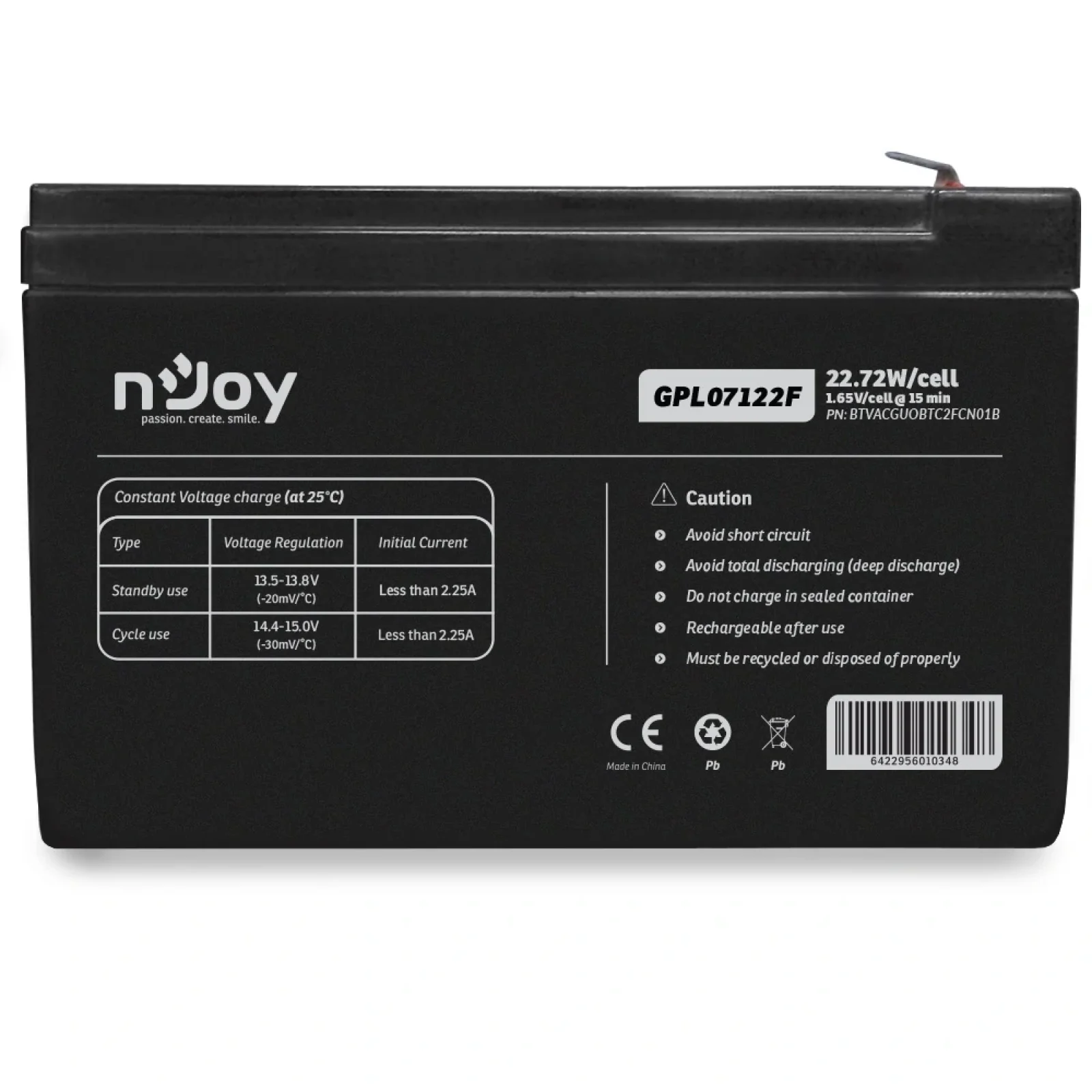 Аккумуляторная батарея Njoy GPL07122F 12V 7AH (BTVACGUOBTC2FCN01B) AGM UA