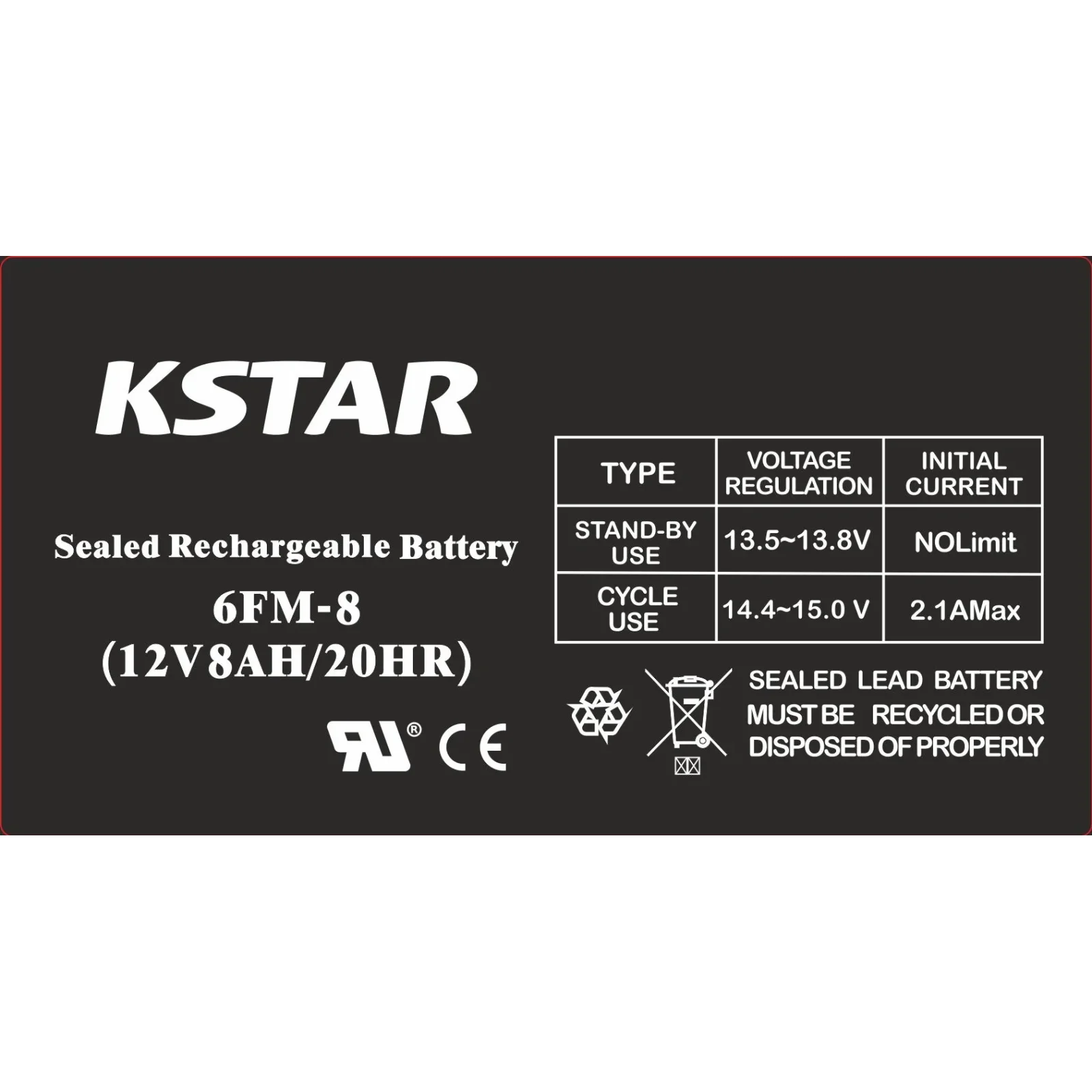Акумуляторна батарея KSTAR 12V 8.0AH (6-FM-8) AGM UA