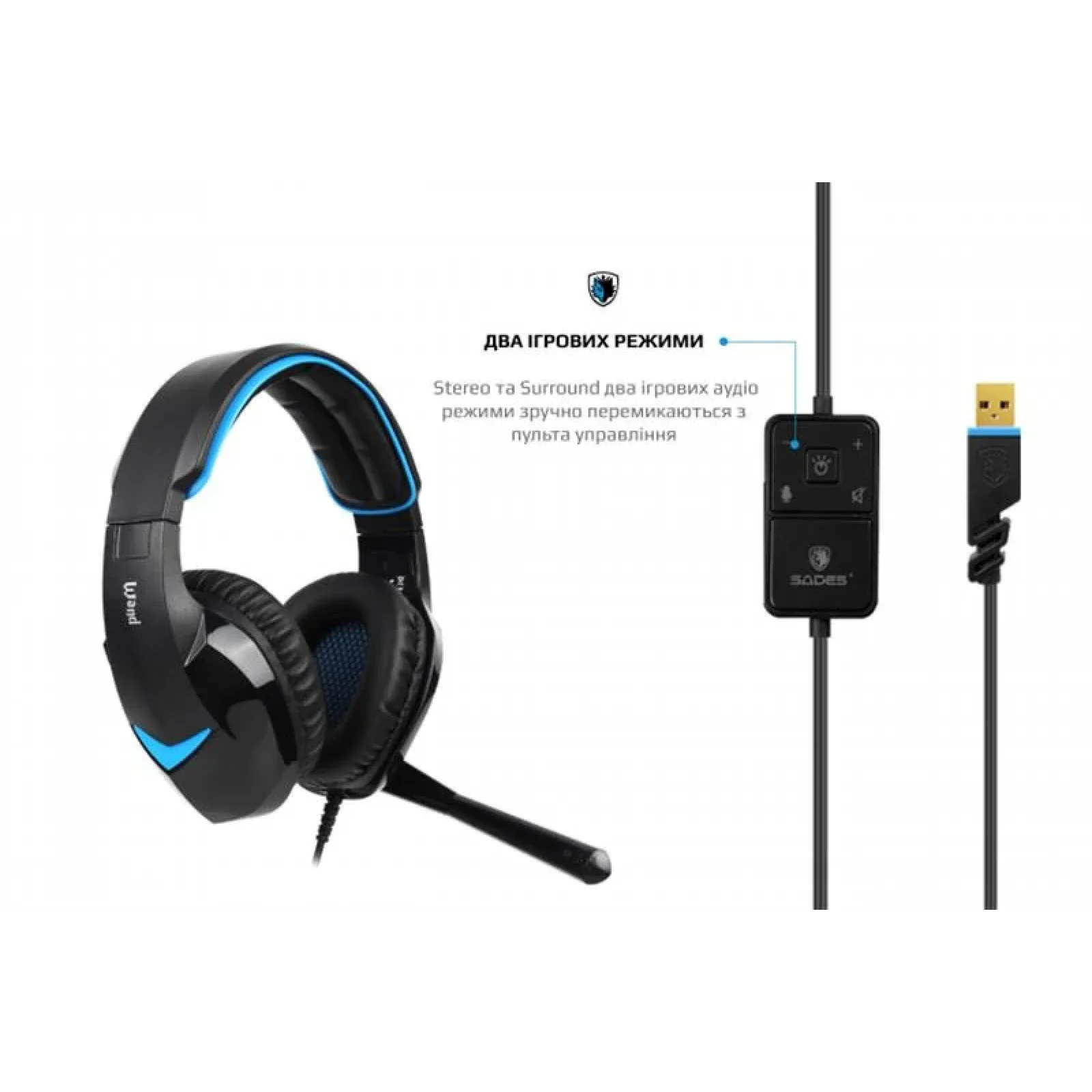 Гарнітура Sades SA-914 Wand Black/Blue LED (sa914bku) UA