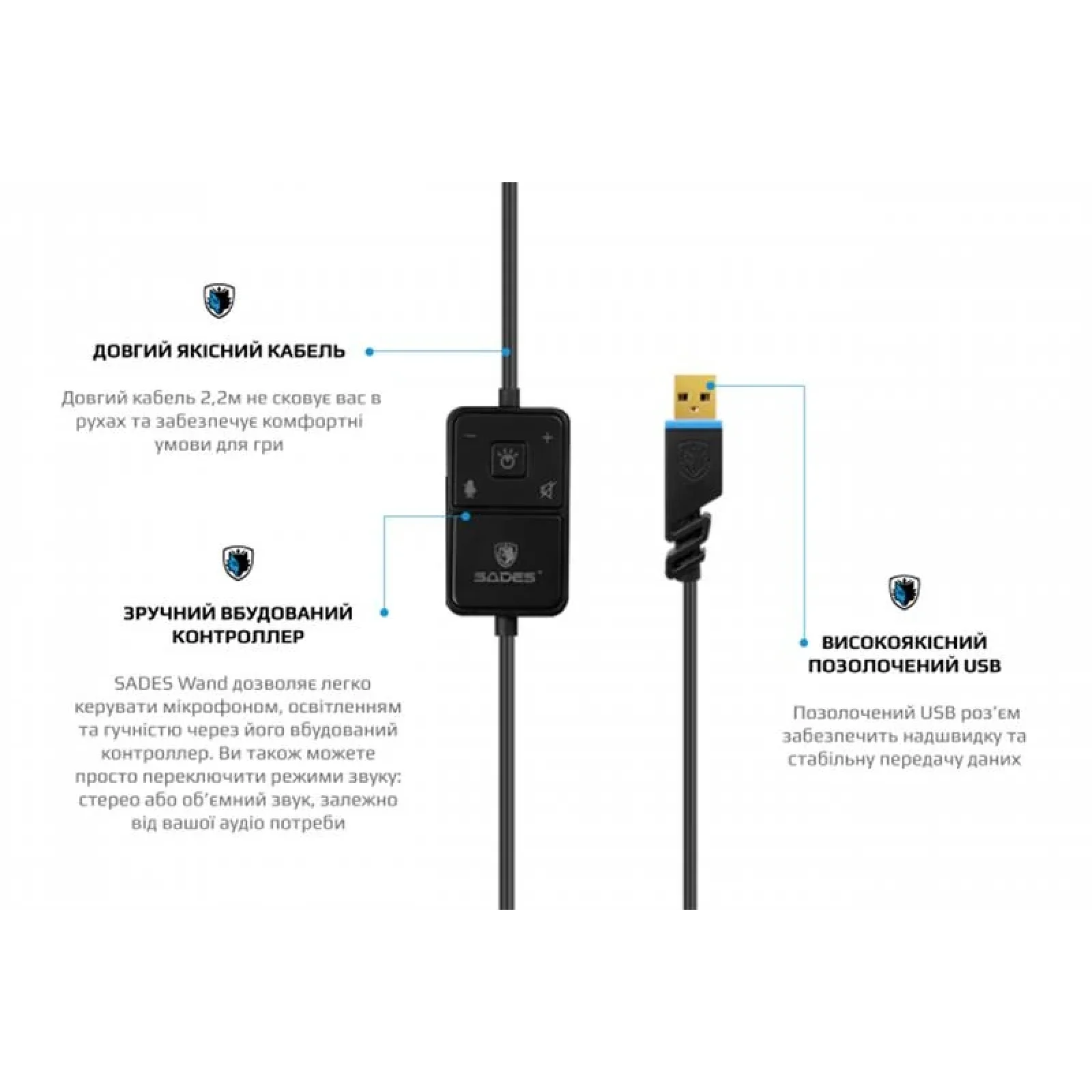 Гарнітура Sades SA-914 Wand Black/Blue LED (sa914bku) UA