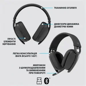 Bluetooth-гарнитура Logitech Zone Vibe 125 Wireless Headphones Graphite (981-001126) UA