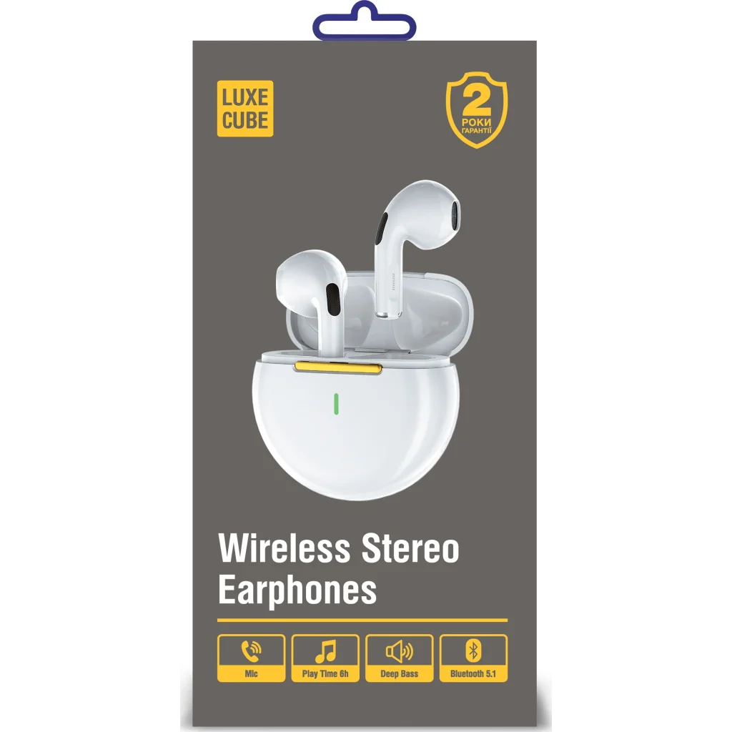 Bluetooth-гарнітура Luxe Cube PRO 6 White (4826668690034) UA