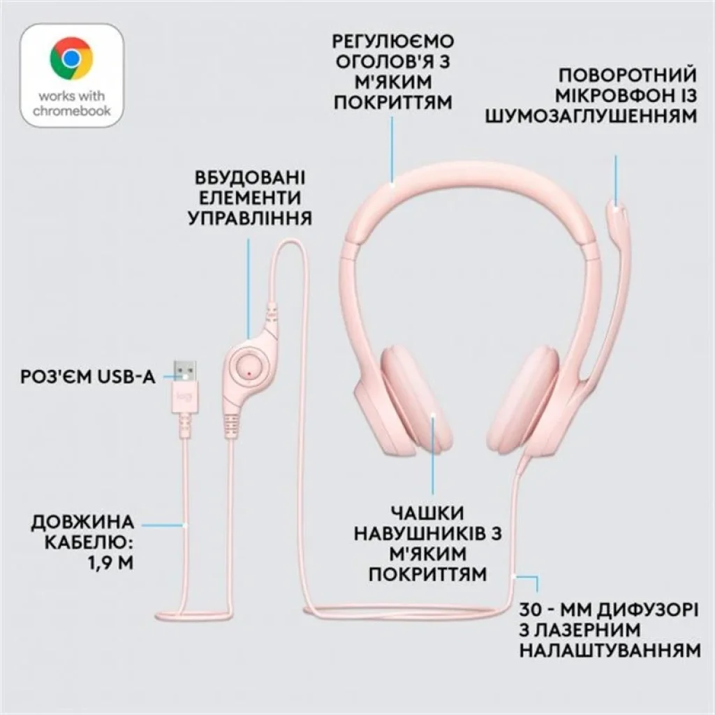 Гарнітура Logitech H390 USB Rose (981-001281) UA